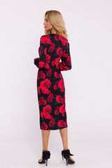 Long puffed sleeves printed fabric dress