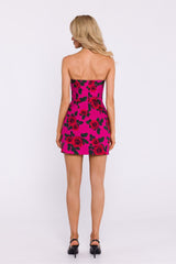 Printed fabric corset-cut mini dress