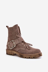 Rounded toes decorative buckle boots