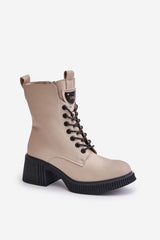 Beige heel boots made of natural leather