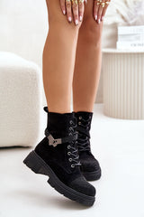 Rounded toes laced black boots