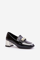 Block heeled leather low shoes