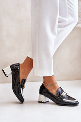 Block heeled leather low shoes