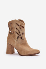 Openwork leather heeled boots