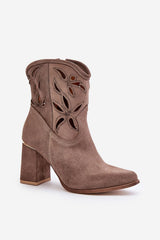 Openwork leather heeled boots