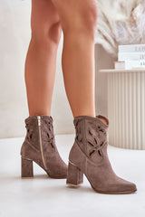 Openwork leather heeled boots