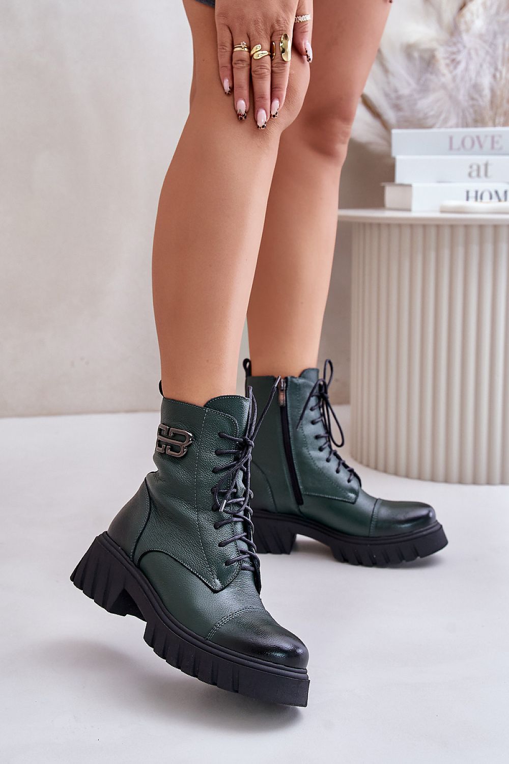 Flat heel natural leather boots