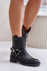 Wide rounded toe leather buskin boots