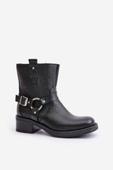 Wide rounded toe leather buskin boots