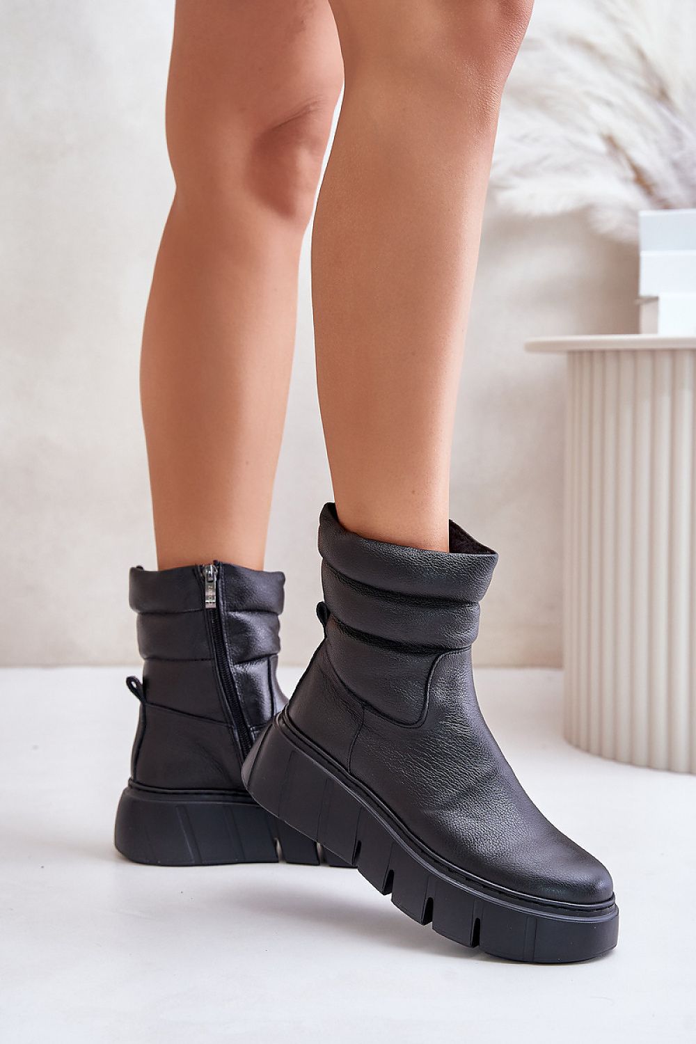 Buskin platform leather ankle boots