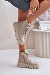 Genuine leather platform boots