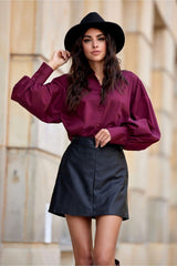 Leather-like material short trapeze skirt