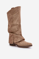 Fashionable turned-up upper heel boots