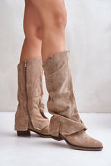 Fashionable turned-up upper heel boots