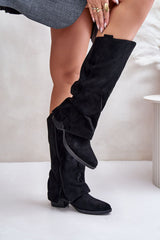 Fashionable turned-up upper heel boots