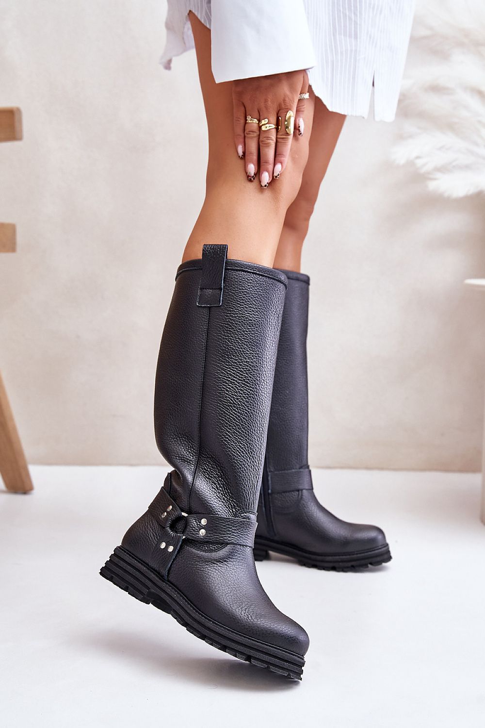 Slip-on natural suede knee-high boots