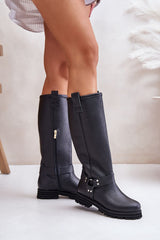 Slip-on natural suede knee-high boots