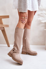 Slip-on natural suede knee-high boots