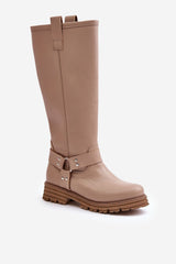 Slip-on natural suede knee-high boots