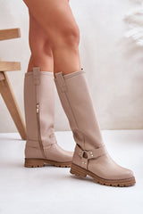 Slip-on natural suede knee-high boots