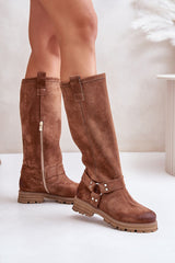 Slip-on natural suede knee-high boots