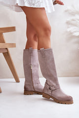 Slip-on natural suede knee-high boots