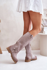 Slip-on natural suede knee-high boots