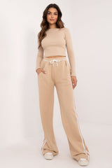 Casual sporty style wide legs pants set