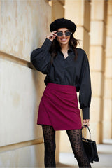 Asymmetrical front flap skirt pants