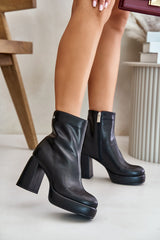 Smooth black leather heel boots