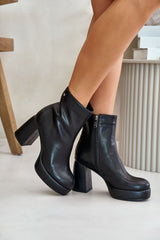 Smooth black leather heel boots