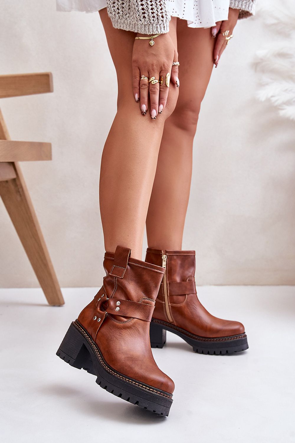 Women's natural leather ankle boots