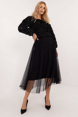 Flared tulle midi skirt