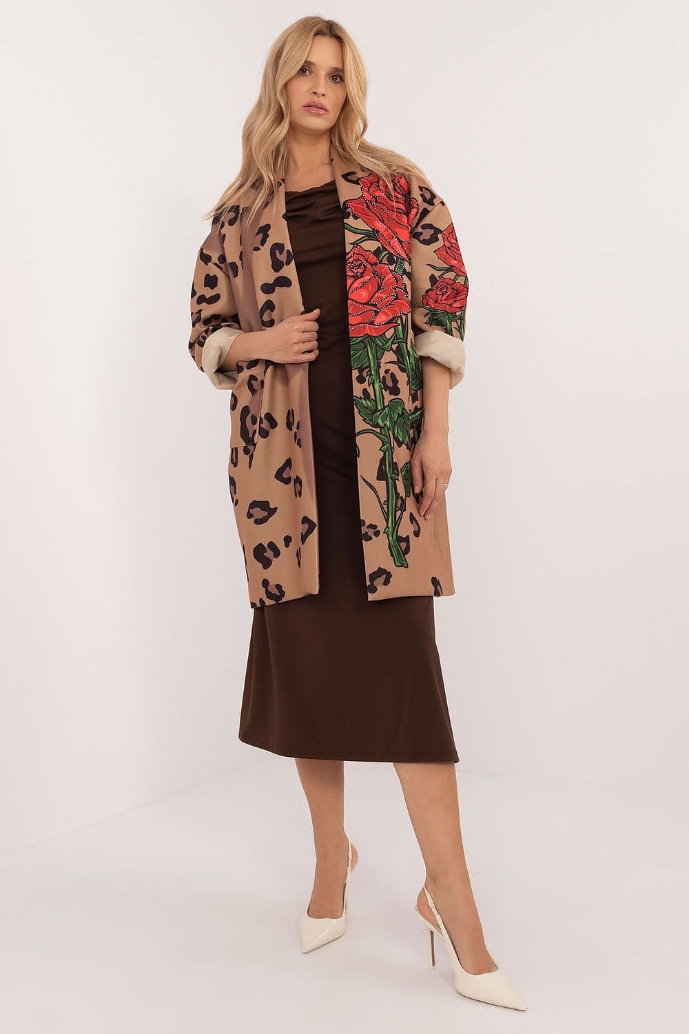 Women's rose print transitional coat