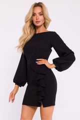 Long puffed sleeves mini cocktail dress