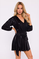 V-neck long wide sleeves short party dress