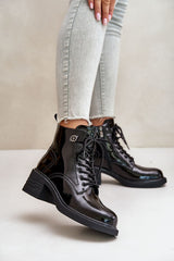 Women's black natural leather heel boots