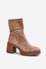 Beige eco leather heel boots