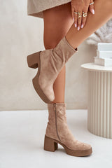 Beige eco leather heel boots