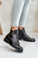 Rounded toes eco leather black boots