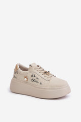 Lace-up natural leather sneakers