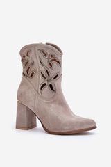 Openwork leather heeled boots