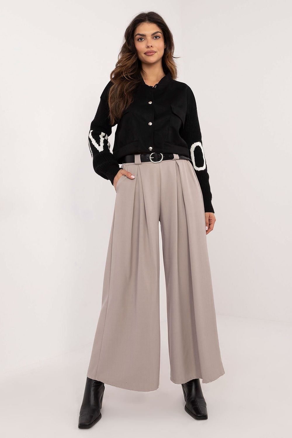 Women's wide-leg fabric pants