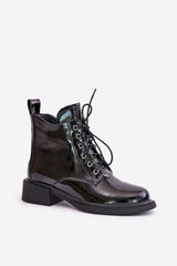 Lacquered leather black boots