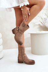 Women's heel boots made of eco-suede