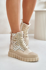 Women's beige high-top sneakers