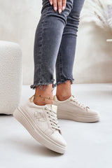 Rounded toe caps beige sneakers