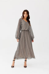 Semi-sheer long sleeves chiffon dress