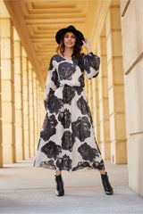 Semi-sheer long sleeves chiffon dress