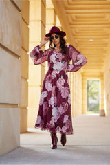 Semi-sheer long sleeves chiffon dress